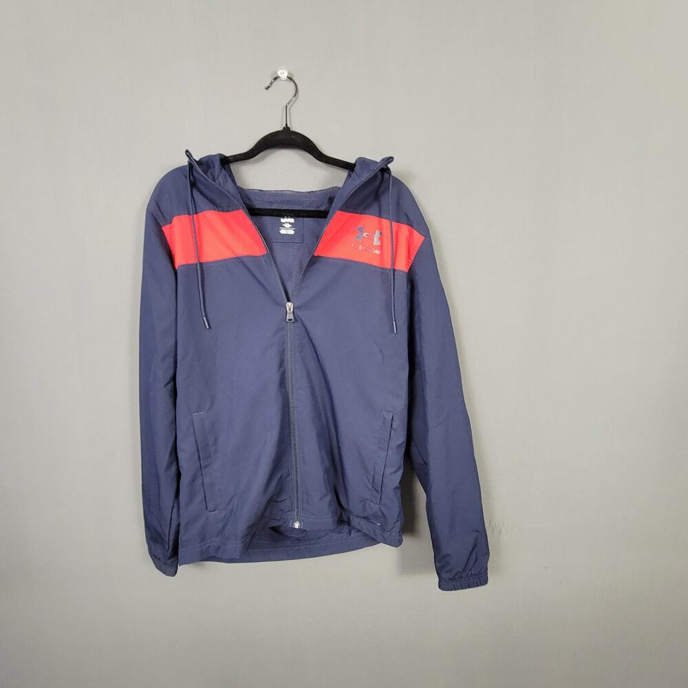 Under Armour Freedom Hooded Windbreaker Jacket Navy Red Lightweight Zip